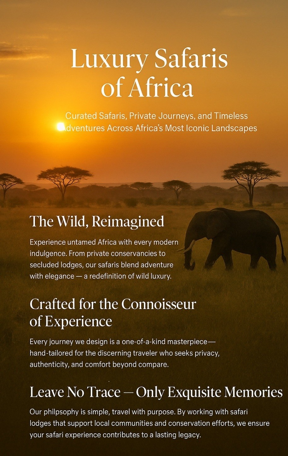 Have a safari experience of a lifetime at the Sabi Sabi Game Reserve where big game roams freely. Stay in beautiful Cape Town.Take a nostalgic luxury train journey.-Trace Africa Safaris